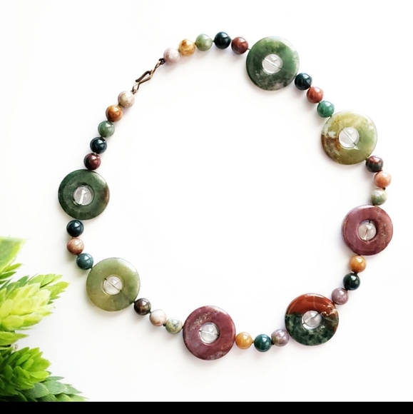 Natural Multi-colored Jasper Bead and Doughnut Circle Necklace. - Picture 11 of 11